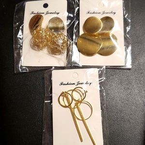 Earrings Lot of 3 Pairs Gold Tone Post Earrings